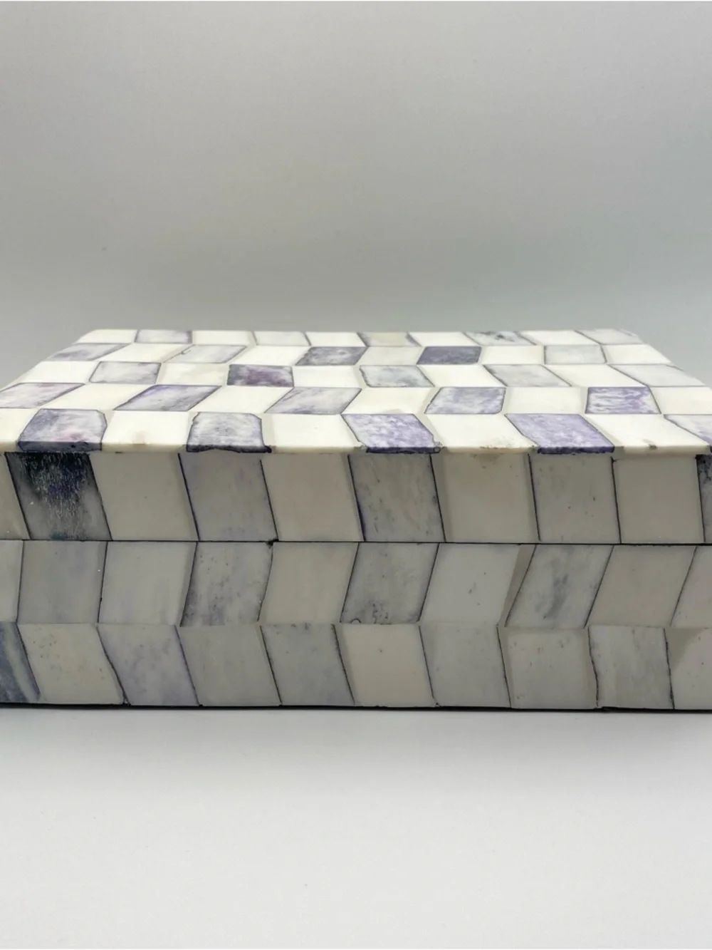 IMAX Corp Bone Inlay Decorative Box Purple Ivory Checkered Mosaic Keepsake Boho